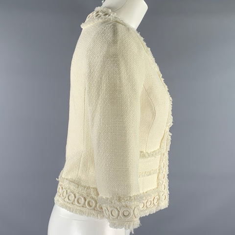 KATE SPADE Size 0 Ivory Cotton / Viscose Tweed Jacket