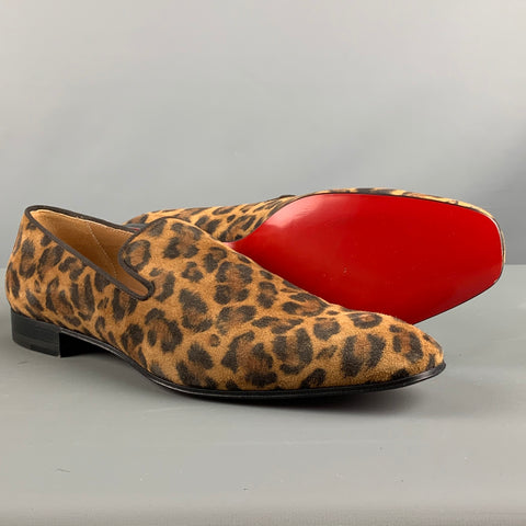 CHRISTIAN LOUBOUTIN Size 9 Brown Black Leopard  Print Velour Slip On Loafers