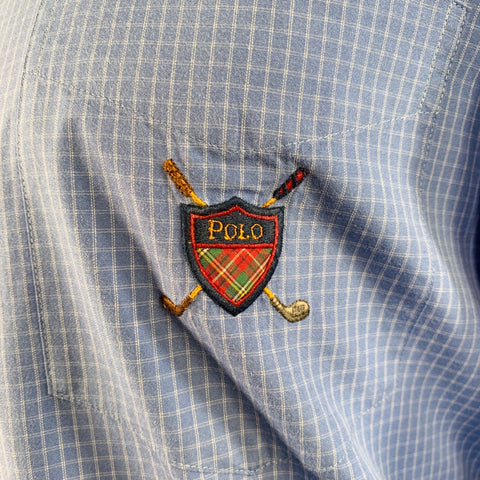 Polo Ralph Lauren Chemise homme manches longues coton grille carreaux bleu blanc taille M une poche