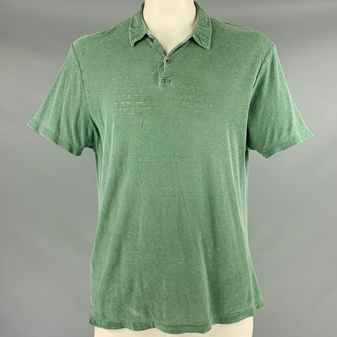 JAMES PERSE Size L Heather Green Cotton Buttoned Polo