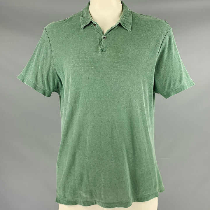 JAMES PERSE Size L Heather Green Cotton Buttoned Polo