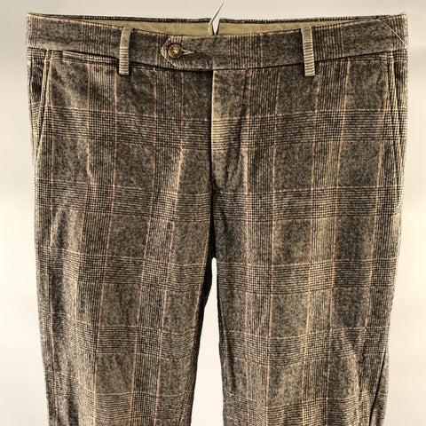 BURBERRY Size 30 Black Beige Red Glen Check Wool Blend Dress Pants