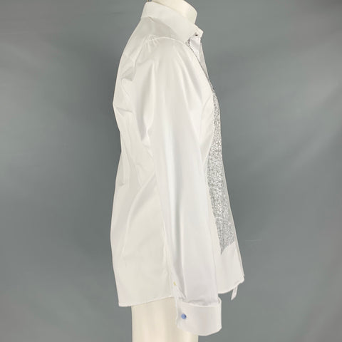 ETON Taille S Blanc Noir Applique Coton Tuxedo Chemise à manches longues