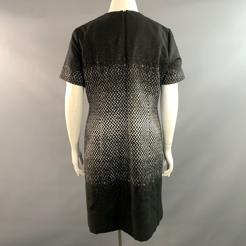 NEIMAN MARCUS Size XL Black White Polyester Blend Herringbone Cocktail Dress