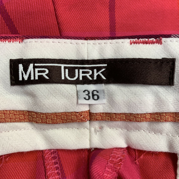 MR TURK Size 36 Red Fuchsia Plaid Polyester Blend Zip Fly Shorts