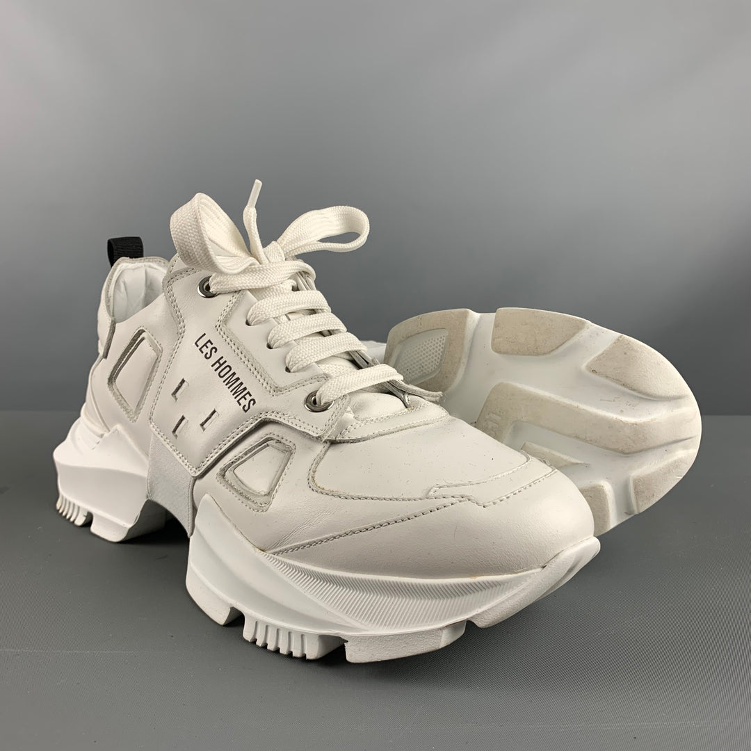 LES HOMMES Size 9.5 White Solid Leather Chunky heel Sneakers
