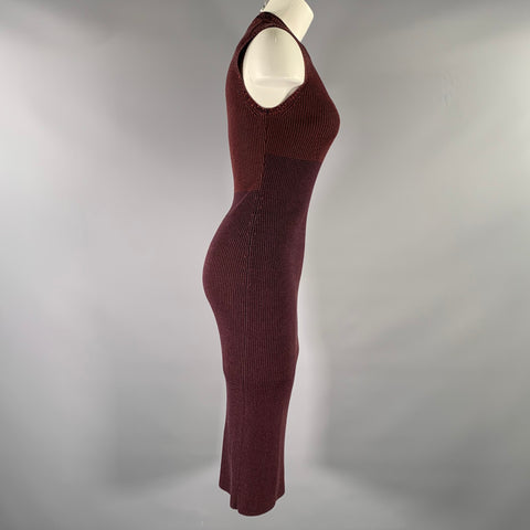 VICTORIA BECKHAM Size S Burgundy Navy Viscose  Linen BodyCon Mid-Calf Dress
