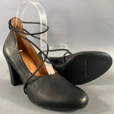 ROBERTO DEL CARLO Size 6.5 Black Leather Ankle Strap Pumps