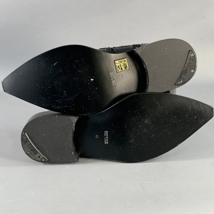 SIMONE ROCHA Size 8 Black Tinsel Embellishment Leather Slip On Loafers