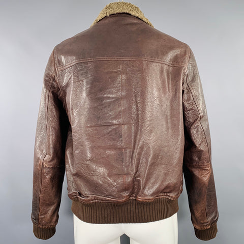 LUCKY BRAND Size M Brown Olive Leather Bomber Jacket