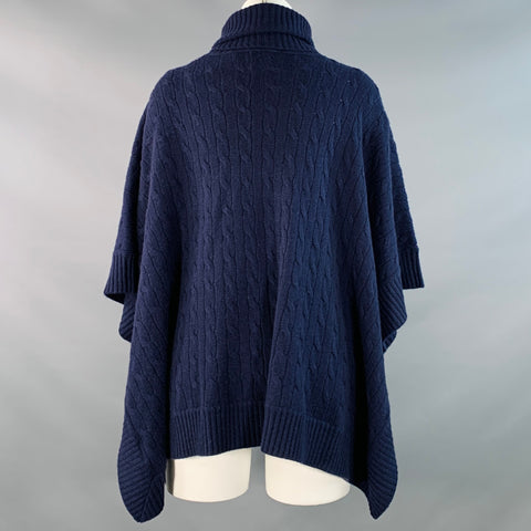 POLO by RALPH LAUREN Size M Navy Cashmere Cable Knit Turtleneck Poncho Sweater