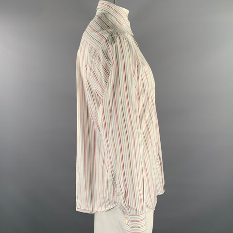 BRIONI Taille M Chemise à manches longues en coton à rayures multicolores et col pointu
