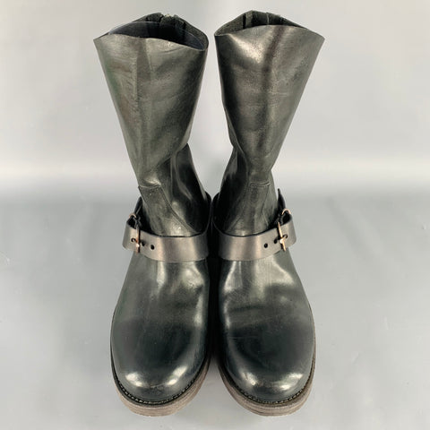 M.A+ Size 11 Black Leather Horsehide Buckle Boots