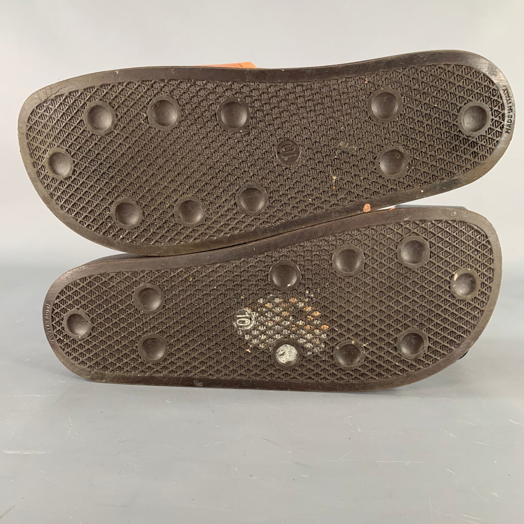 RAF SIMONS Size 10 Tan Black Checkered Rubber Slide Sandals
