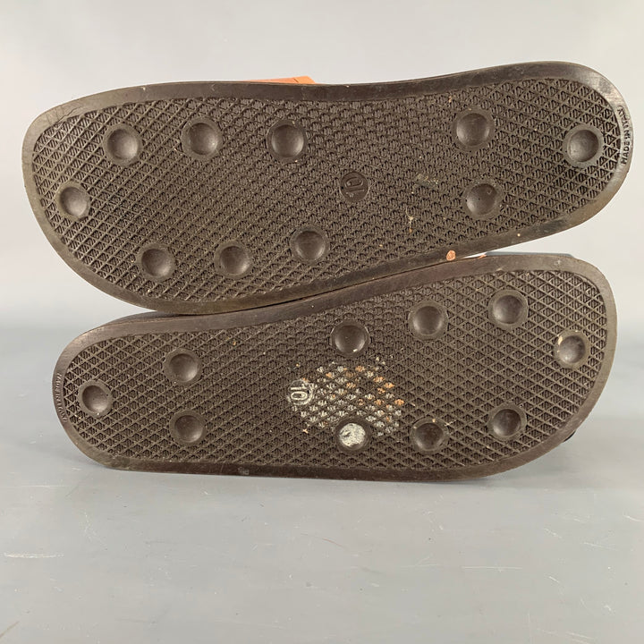 RAF SIMONS Size 10 Tan Black Checkered Rubber Slide Sandals