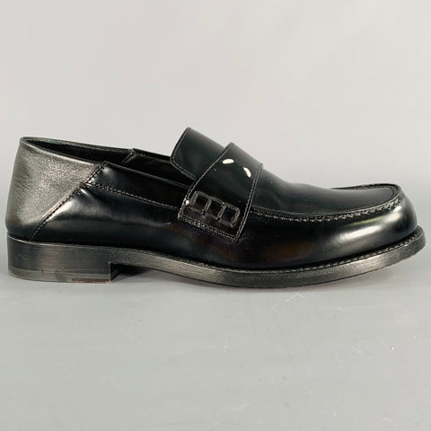 MAISON MARGIELA Size 8 Black Leather Contrast Stitch Loafer Flats