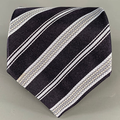 ERMENEGILDO ZEGNA Navy Light Blue Diagonal Stripe Silk Jacquard Tie