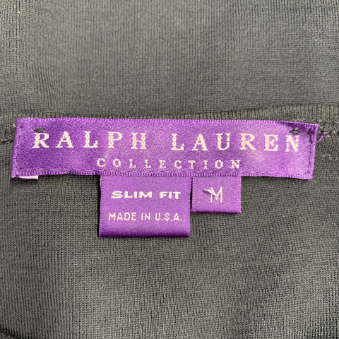 RALPH LAUREN COLLECTION Size M Black White Mercerized Cotton Slim Fit Logo Casual Top