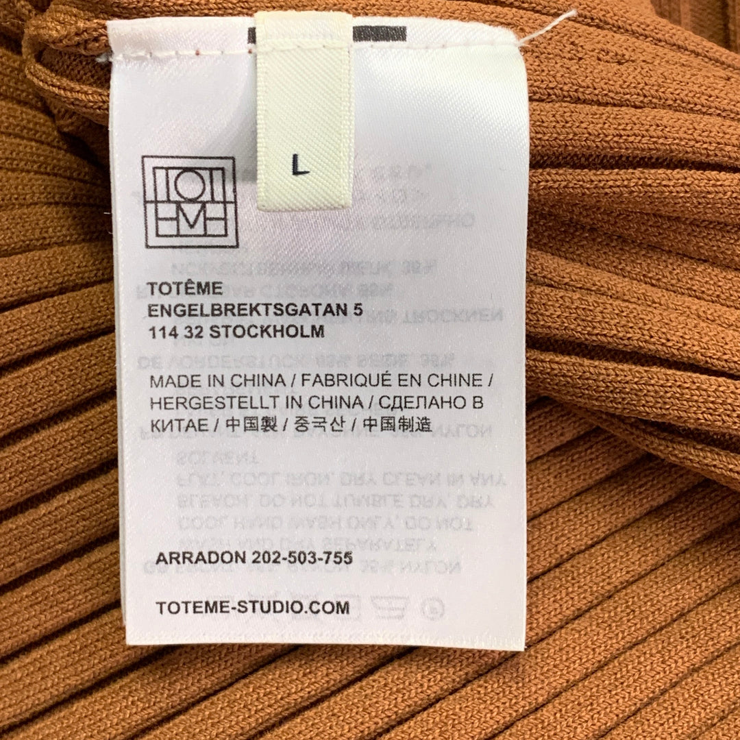 TOTEME Size L Copper Rayon Blend Rib Knit Open Collar Pullover