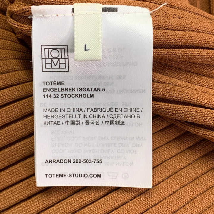 TOTEME Size L Copper Rayon Blend Rib Knit Open Collar Pullover