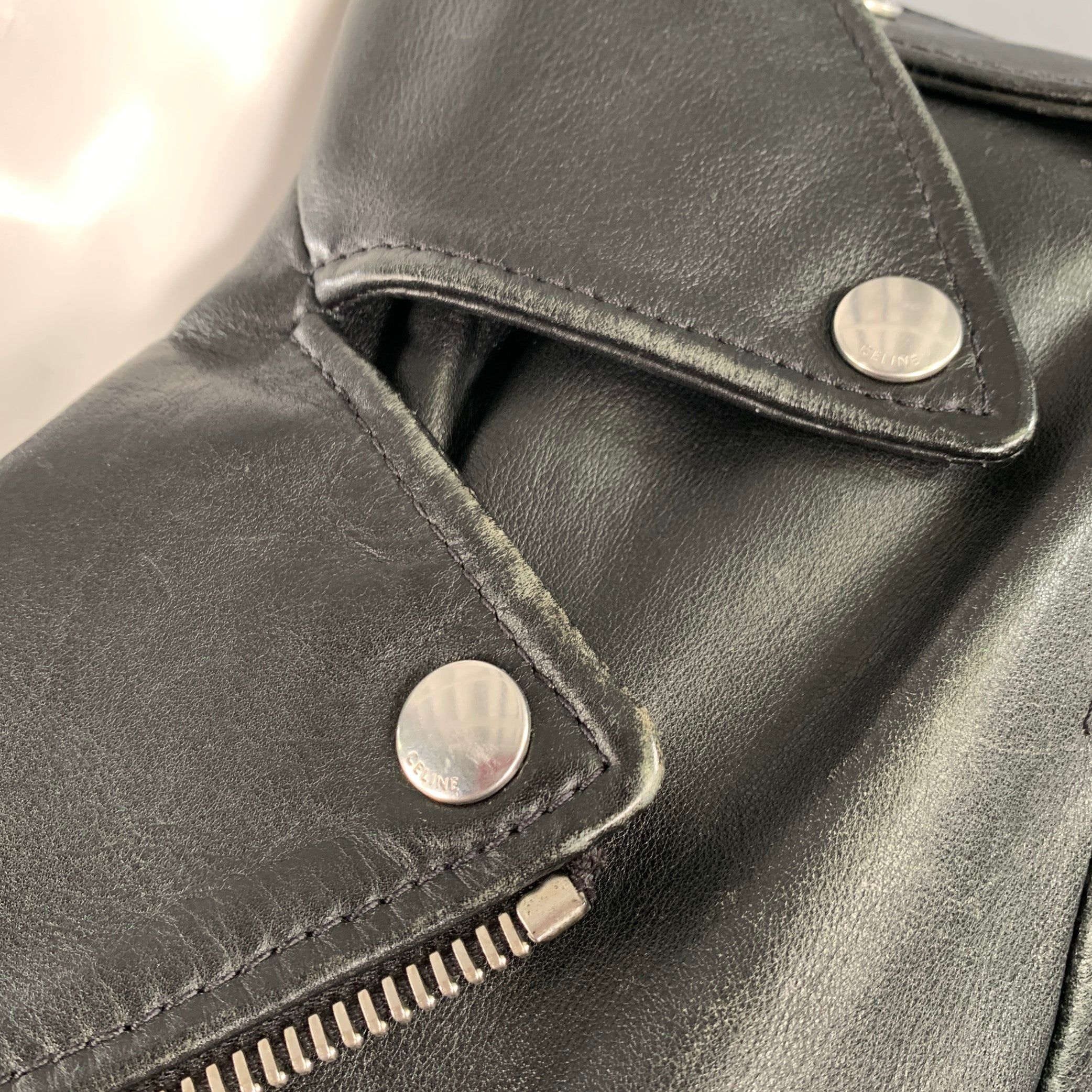 CELINE SS19 Size 4 Hedi Slimane Black Silver Calf Leather