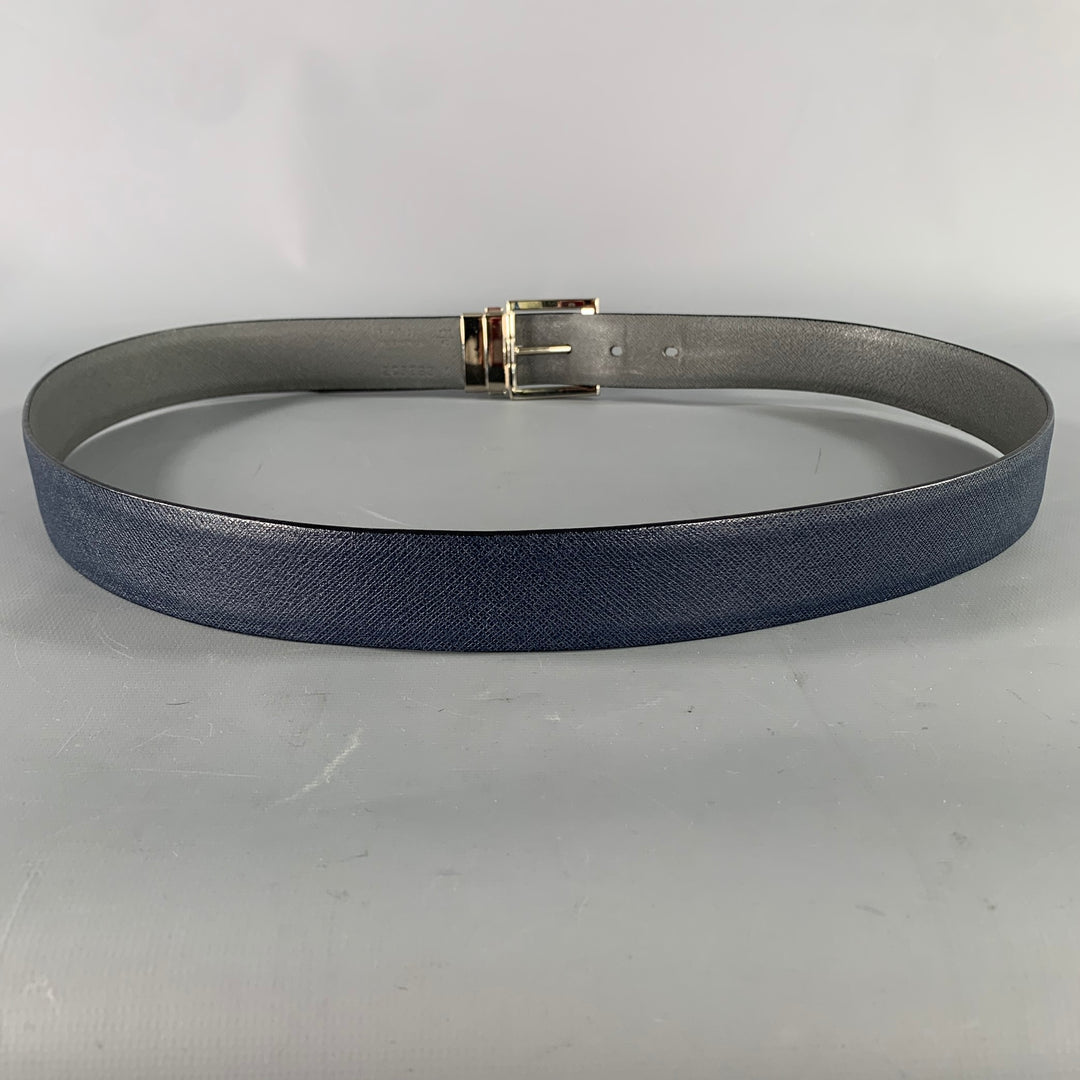 PRADA Size 40 Navy Grey Crackled Leather Belt