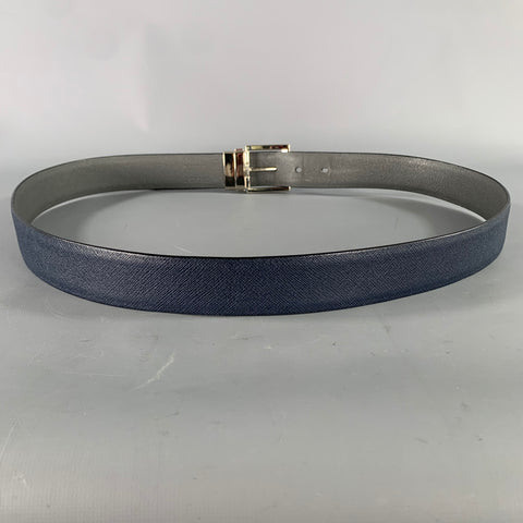 PRADA Size 40 Navy Grey Crackled Leather Belt