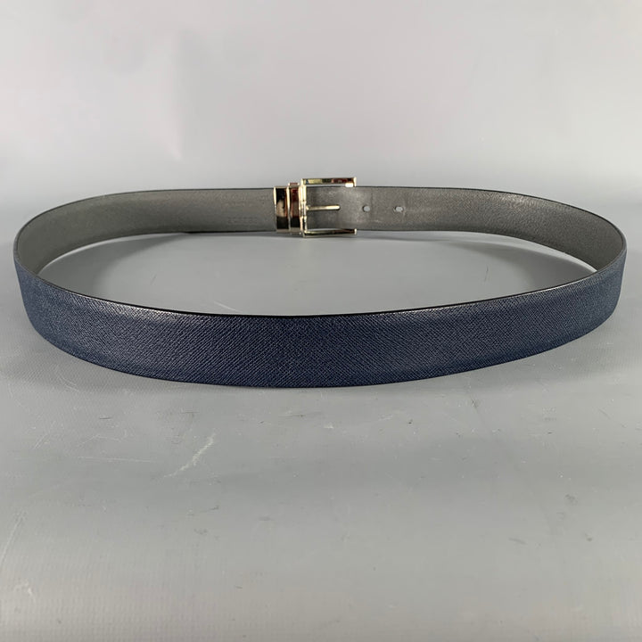 PRADA Size 40 Navy Grey Crackled Leather Belt