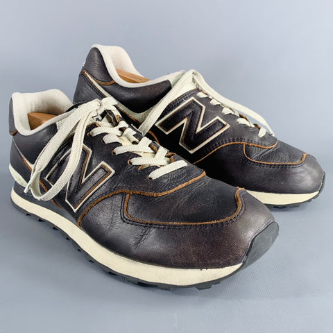 NEW BALANCE Size 11 Classic 574 Brown Off White Leather Sneakers