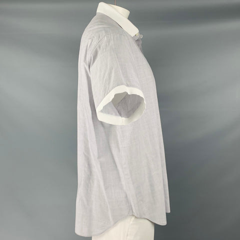 BRIONI Size XXXL Grey White Plaid Cotton Button Up Short Sleeve Shirt