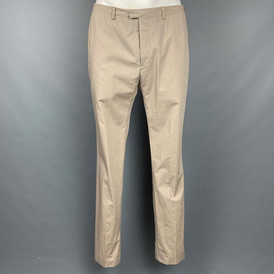 JIL SANDER Size 44 Khaki Cotton Notch Lapel Suit