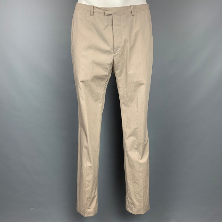 JIL SANDER Size 44 Khaki Cotton Notch Lapel Suit