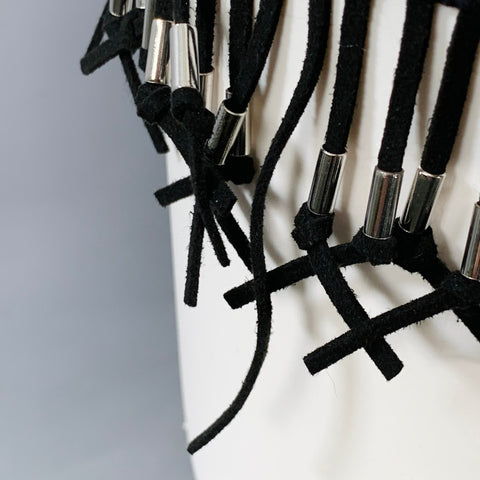 ALTUZARRA Size 6 Black Cream Abstract Sleeveless Fringe Casual Top
