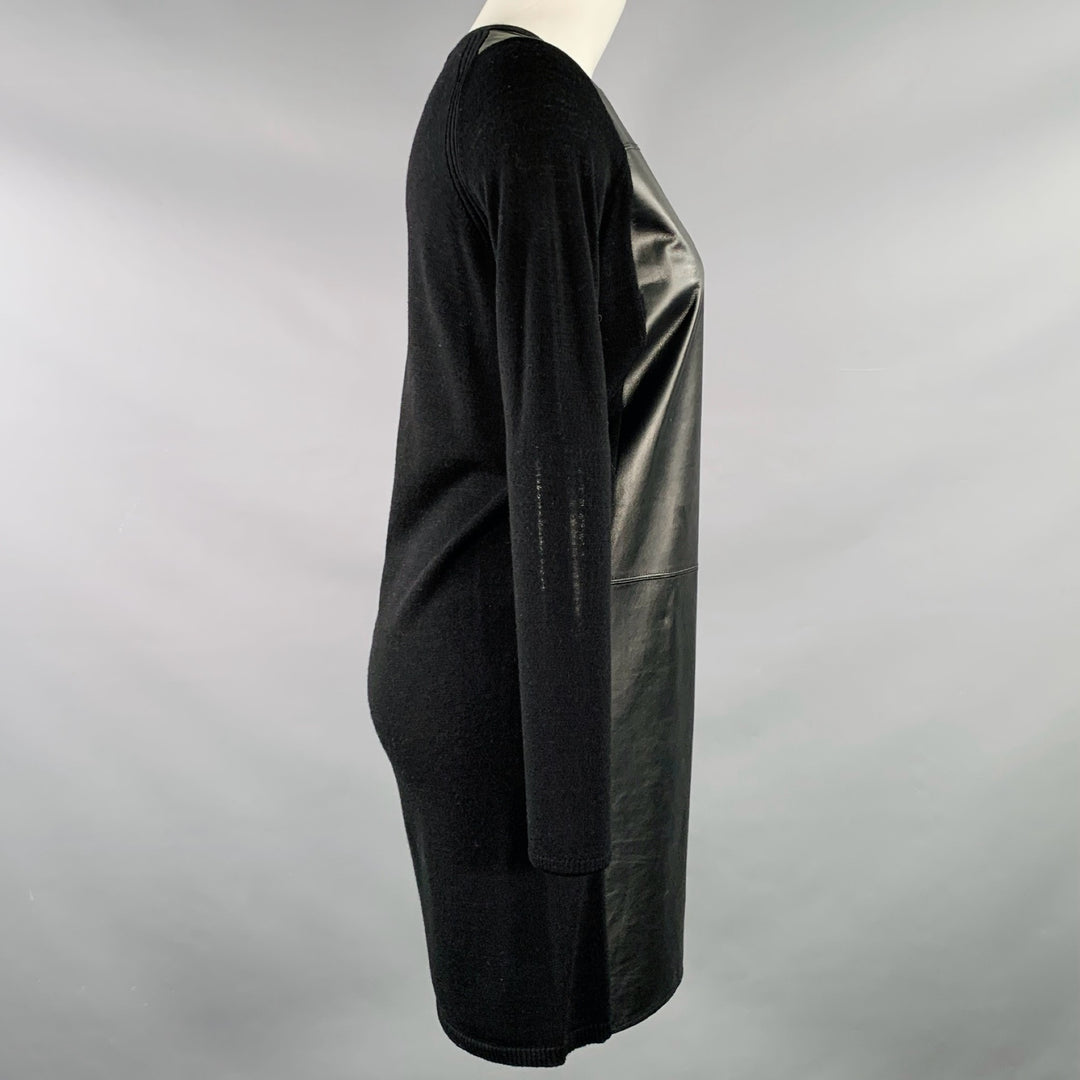 VINCE Size XS Black Wool Lambskin Long Sleeve Below Knee Dress