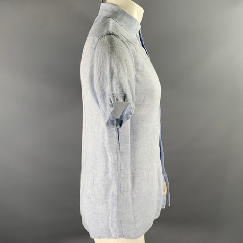 KINGSLEY Size M Blue Heather Linen Spread Collar Short Sleeve Shirt