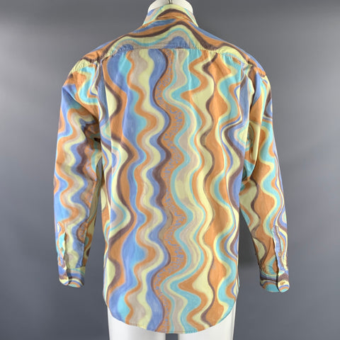 JACQUEMUS Size 38 Orange Blue Abstract Cotton Button Up Long Sleeve Shirt