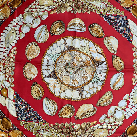 HERMES Red Gold Print Silk Scarves