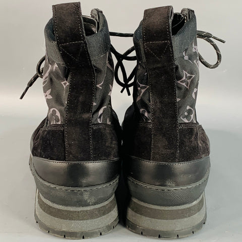 LOUIS VUITTON Size 10.5 Harlem Black Logo Canvas High Top Boots