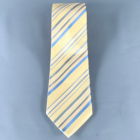 GIORGIO ARMANI Yellow Blue Diagonal Stripe Silk Jacquard Tie