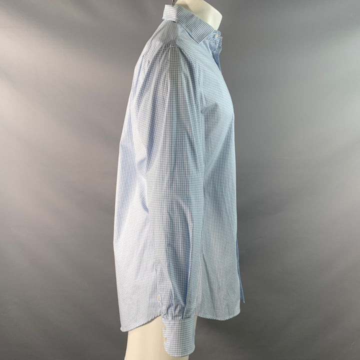 THOMAS DEAN Size M White Light Blue Checkered Long Sleeve Shirt