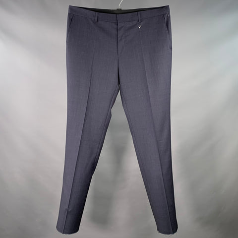 HUGO BOSS Size 46 Navy Virgin Wool Blend Flat Front Dress Pants