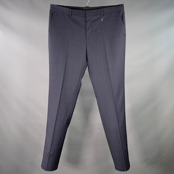 HUGO BOSS Size 46 Navy Virgin Wool Blend Flat Front Dress Pants