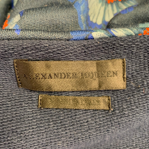 ALEXANDER MCQUEEN 2015 Size M Blue Red Print Cotton Hooded Sweatshirt