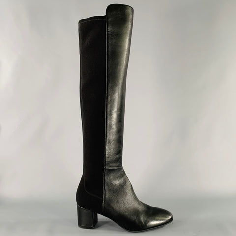 STUART WEITZMAN Size 8.5 Black Leather Mixed Materials Pull On Boots