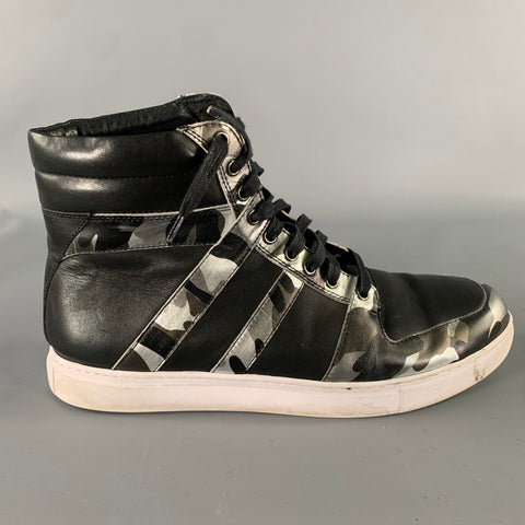 BADGLEY MISCHKA Size 12 Black Silver Camo Leather High Top Sneakers