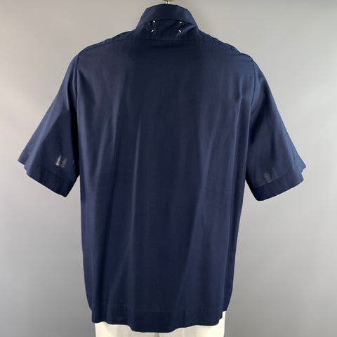 MAISON MARGIELA SS2021 Size L Navy Viscose Button Up Short Sleeve Shirt
