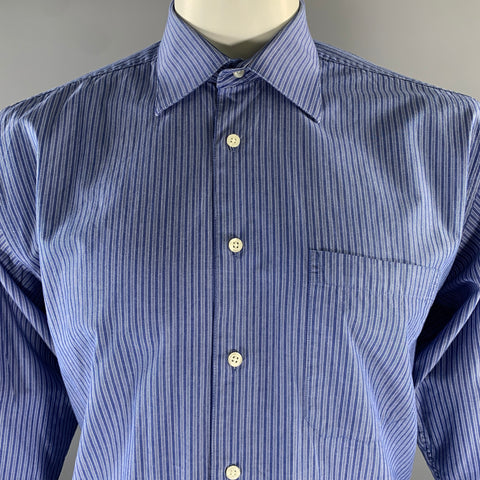 CHRISTIAN DIOR Size L Blue White Stripe Cotton Vintage Long Sleeve Shirt