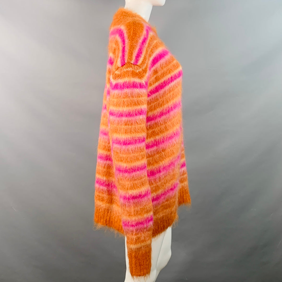 MARNI Size 4 Orange Pink Mohair Stripe Oversized Crew Neck Sweater