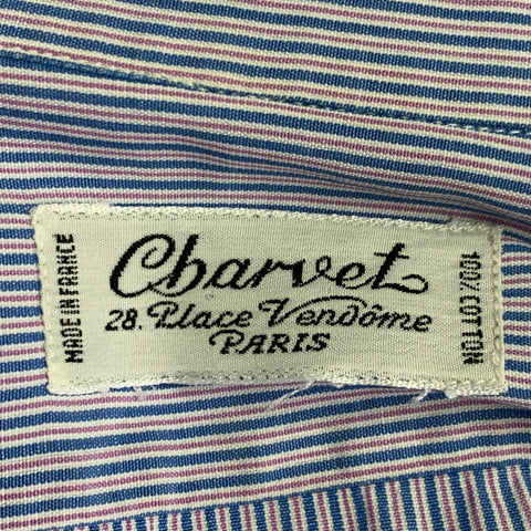 CHARVET Size M Blue Lilac Stripe Cotton Button Down Collar Long Sleeve Shirt
