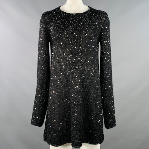 COMME des GARCONS HOMME PLUS FW19 Runway Size L Black Sequined Crew Neck Long Sweater